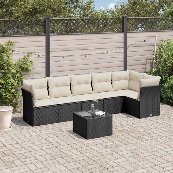 vidaXL 7-delige Loungeset met kussens poly rattan zwart