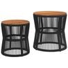 vidaXL Tuinbijzettafels 2 st met houten blad poly rattan zwart