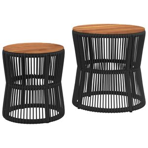 vidaXL Tuinbijzettafels 2 st met houten blad poly rattan zwart
