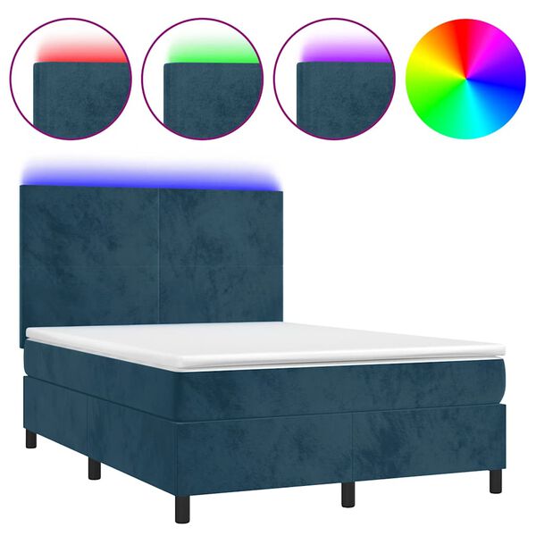 vidaXL Boxspring met matras en LED fluweel donkerblauw 140x200 cm