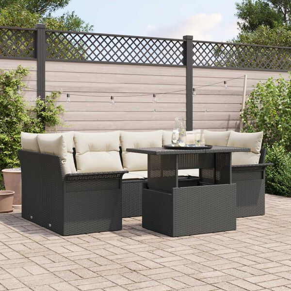 vidaXL Tuin Sofa Set met kussen met opslag 7 pcs Zwart Poly riet