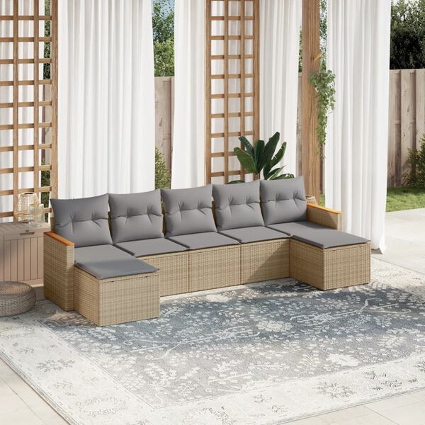 vidaXL 7-delige Loungeset met kussens poly rattan gemengd beige