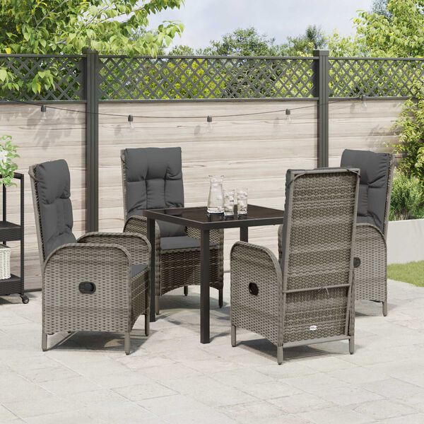 vidaXL Tuin eettafelset met kussen 5 pcs Grijs poly rattan