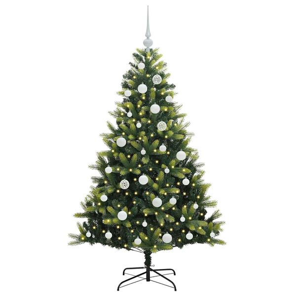 vidaXL Kunstkerstboom met scharnier 150 LEDs Groen 150 cm PVC en PE