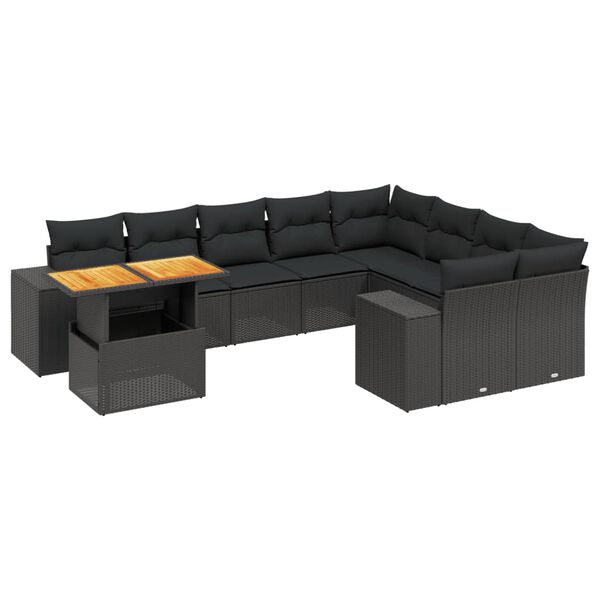 vidaXL 10-delige Loungeset met kussens poly rattan zwart