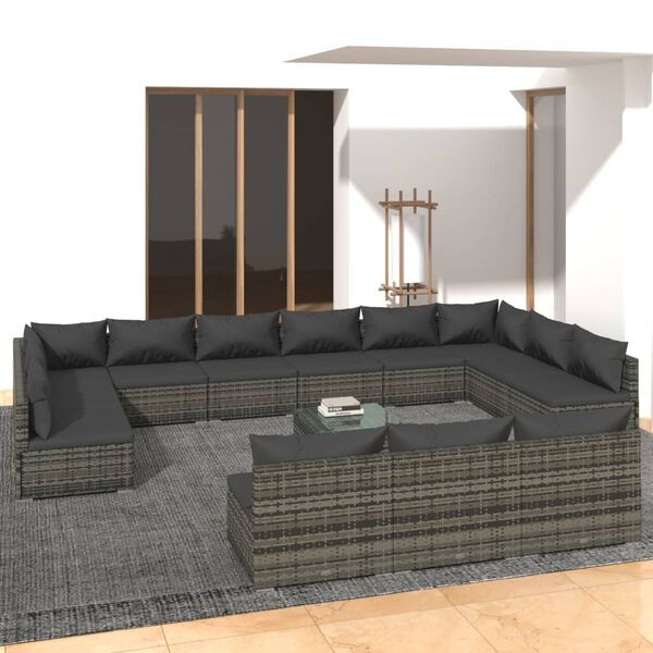 vidaXL 14-delige Loungeset met kussens poly rattan grijs