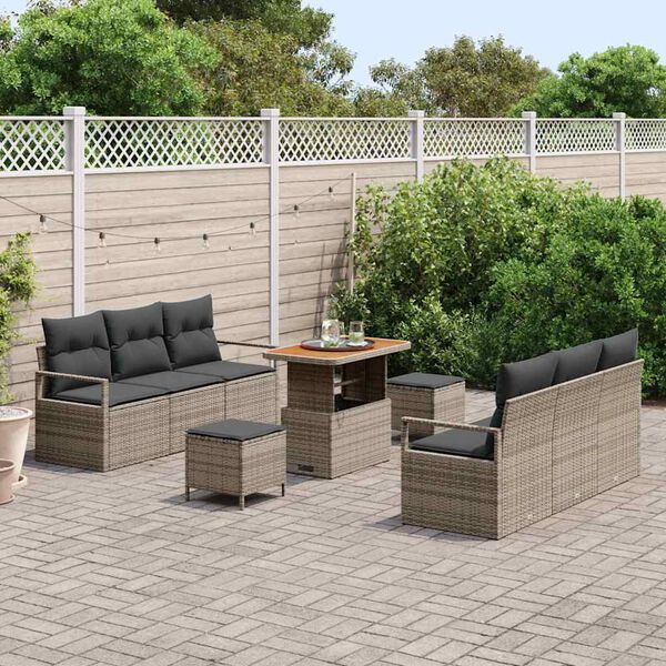 vidaXL Tuin Sofa Set met opslag 9 pcs Grijs Poly riet