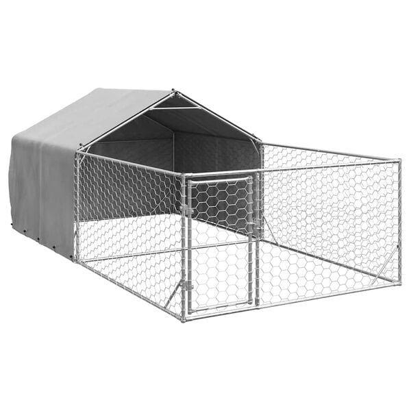 vidaXL Hondenkennel met ren 5x2x1,5 m gegalvaniseerd staal
