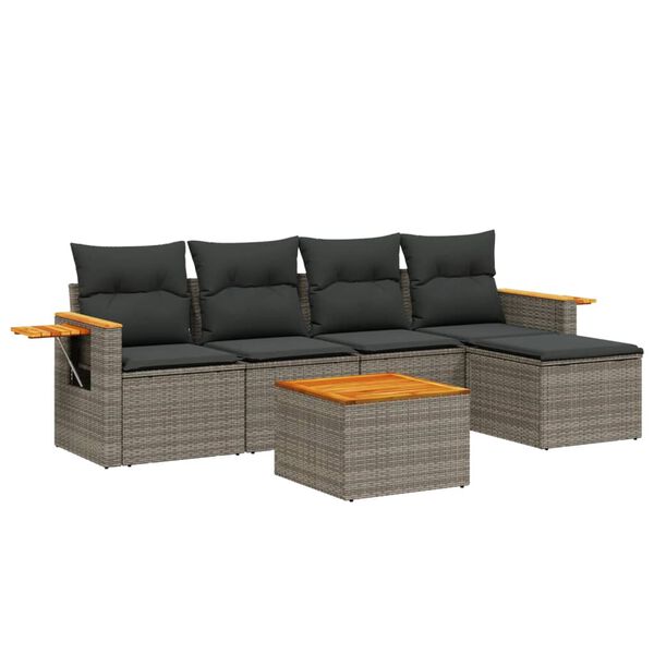 vidaXL 6-delige Loungeset met kussens poly rattan grijs