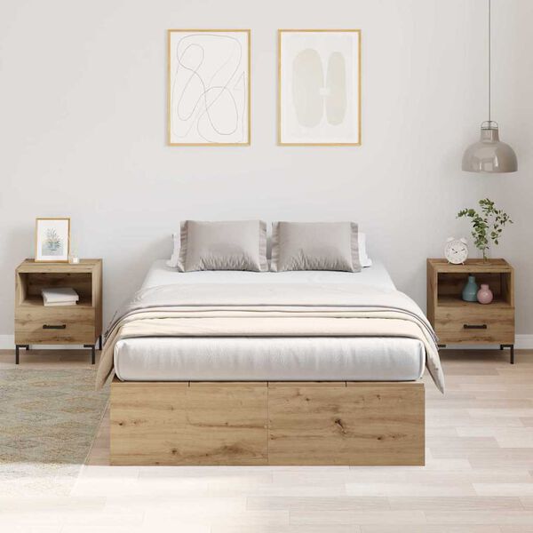 vidaXL Opbergbedframe Artisan Eiken 120 x 190 cm Bewerkt hout