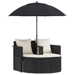 vidaXL Tuinbed met parasol poly rattan zwart