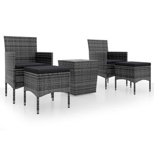 vidaXL 5-delige Bistroset poly rattan en gehard glas grijs