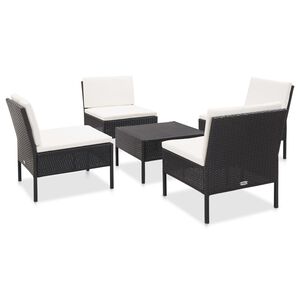 vidaXL 5-delige Loungeset met kussens poly rattan zwart