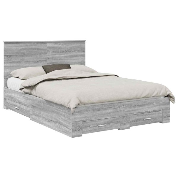 vidaXL Bedframe met hoofdeinde Grijs Sonoma 140 x 190 cm Bewerkt hout