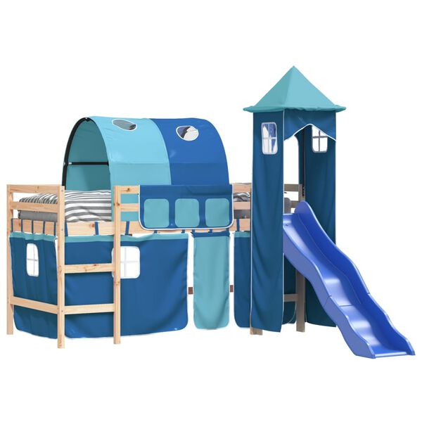 vidaXL Kinderhoogslaper met toren 80x200 cm massief grenenhout blauw