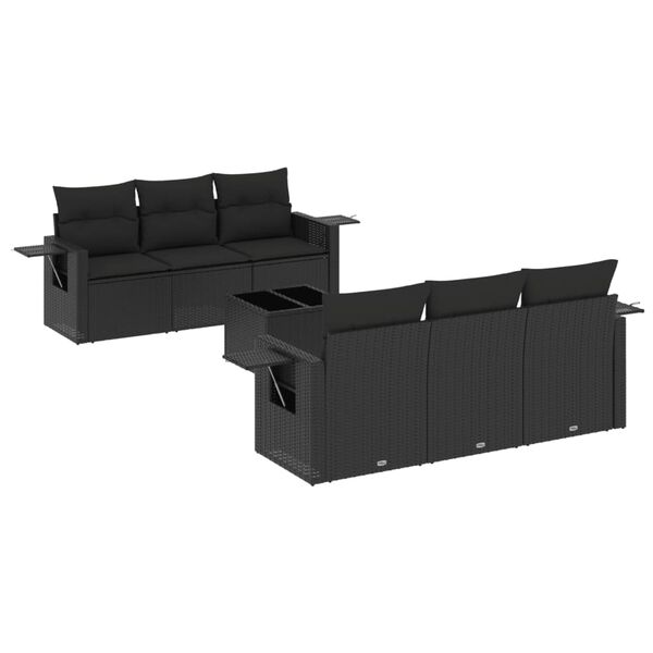 vidaXL 7-delige Loungeset met kussens poly rattan zwart
