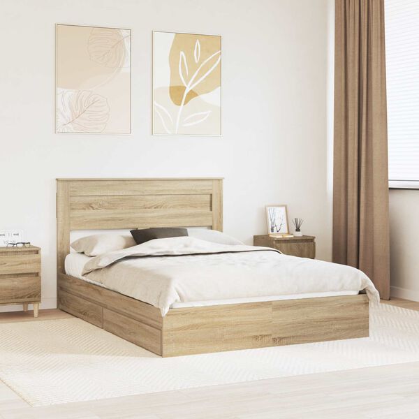 vidaXL Opslag bed met lade Sonoma Eiken 160 x 200 cm Bewerkt hout