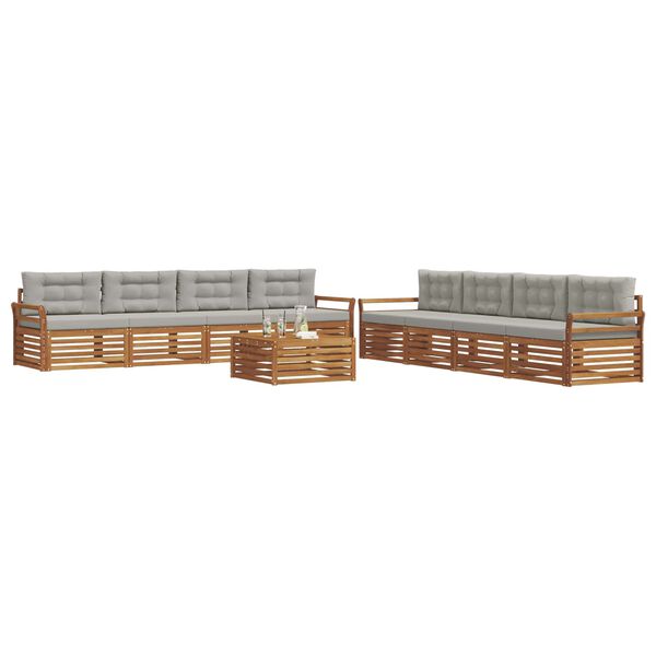 vidaXL Buiten bankenset met kussen 9 pcs Natuurlijk en Lichtgrijs