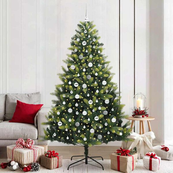 vidaXL Kunstkerstboom met scharnier 300 LEDs Groen 210 cm PVC en PE