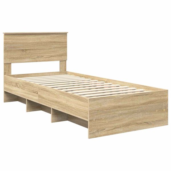 vidaXL Bedframe met hoofdeinde Sonoma Eiken 90 x 200 cm Bewerkt hout