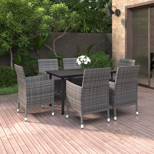 vidaXL 7-delige Tuinset met kussens poly rattan en glas