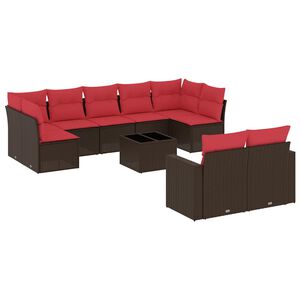 vidaXL 10-delige Loungeset met kussens poly rattan bruin