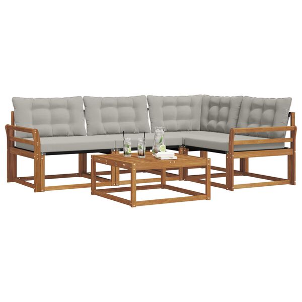 vidaXL Buiten bankenset met kussen 5 pcs Natuurlijk en Lichtgrijs