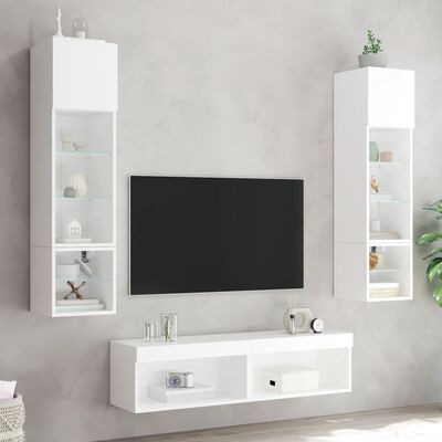 vidaXL 6-delige Tv-wandmeubelset met LED-verlichting bewerkt hout wit