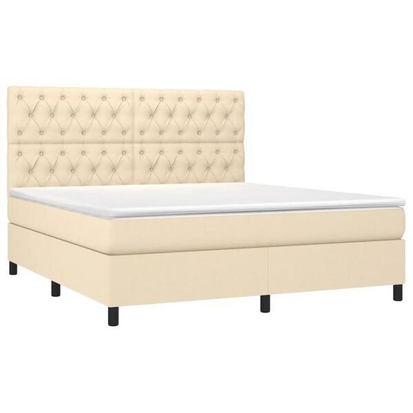 vidaXL Boxspring met matras en LED stof cr&egrave;mekleurig 160x200 cm