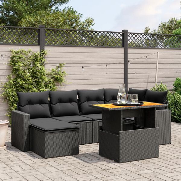 vidaXL 7-delige Loungeset met kussens poly rattan zwart