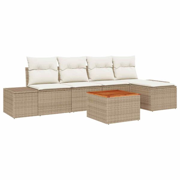 vidaXL Tuin Sofa Set met kussen 6 pcs Beige Poly riet