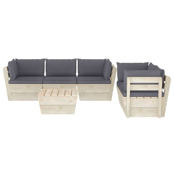 vidaXL 6-delige Loungeset met kussens pallet vurenhout