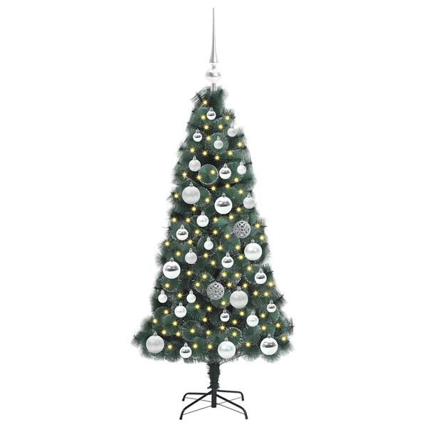 vidaXL Kunstkerstboom met verlichting en ballenset Groen 120 cm PET
