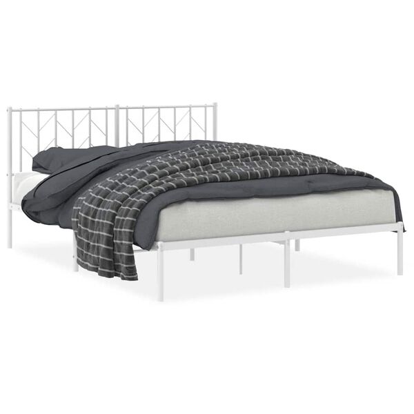 vidaXL Bedframe met hoofdbord metaal wit 150x200 cm