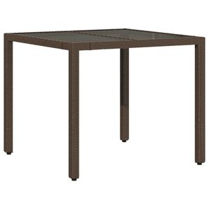 vidaXL Tuintafel met glazen blad 90x90x75 cm poly rattan bruin