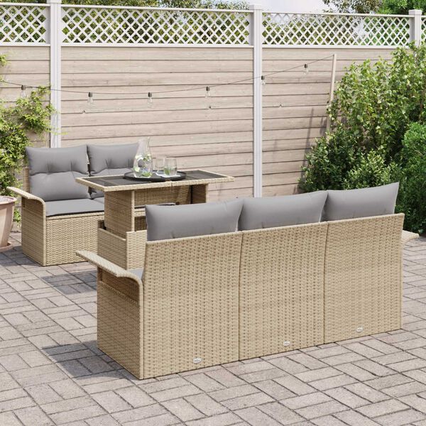 vidaXL Tuin Sofa Set met kussen met opslag 6 pcs Beige Poly Rattan