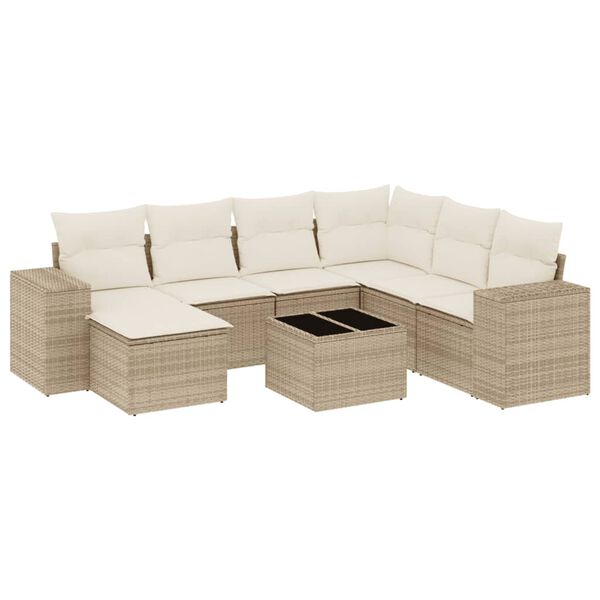 vidaXL 8-delige Loungeset met kussens poly rattan beige