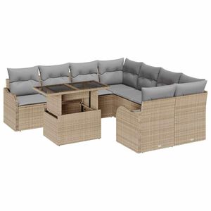 vidaXL Tuinbankenset 9 st 8-Aantal zitplaatsen Beige Polyrattan