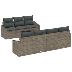 vidaXL Bankstel met kussen met opslag 8 pcs Grijs poly rattan