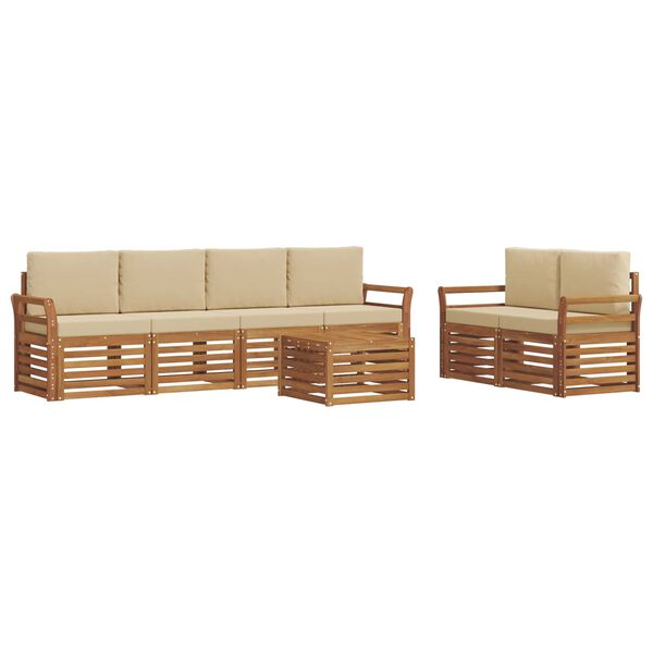 vidaXL Sofa-Sets 7 pcs Natuurlijk en Beige Massief Acaciahout