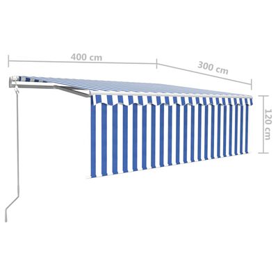 vidaXL Luifel automatisch rolgordijn LED windsensor 4x3 m blauw en wit