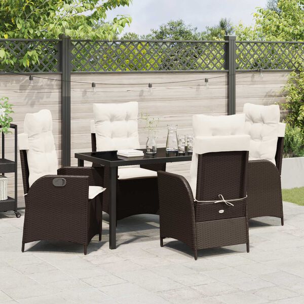 vidaXL Tuin eettafelset met kussen 5 pcs Bruin poly rattan