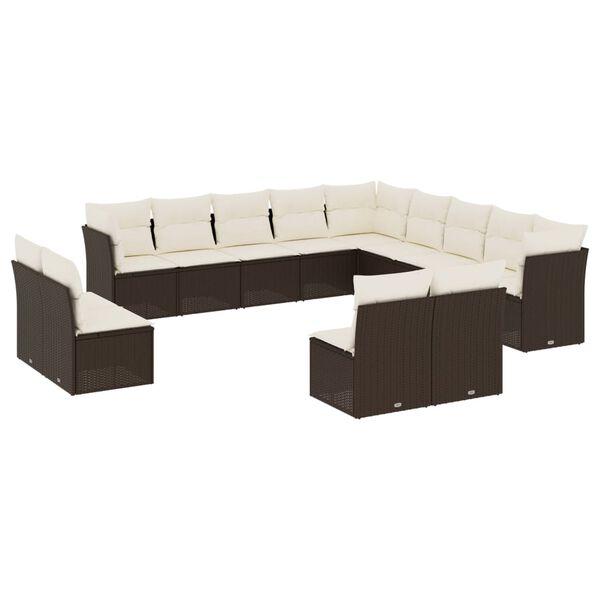 vidaXL 13-delige Loungeset met kussens poly rattan bruin