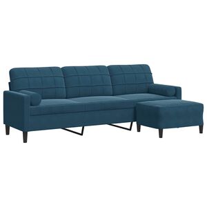 vidaXL Driezitsbank met voetenbank 210 cm fluweel blauw