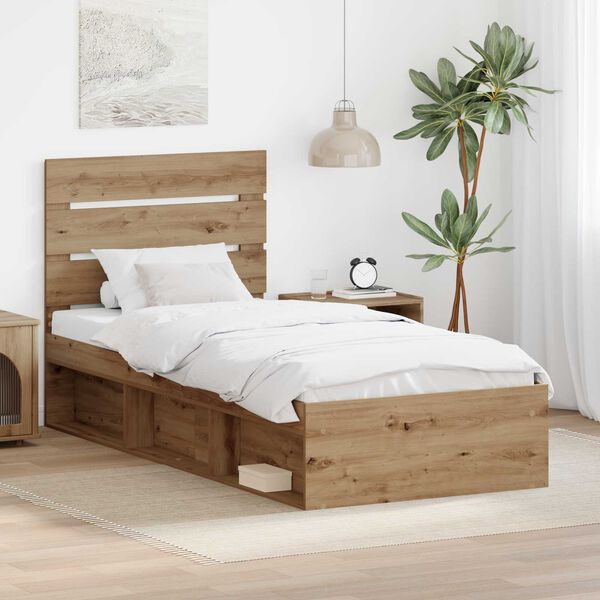 vidaXL Bedframe Ambachtelijk eiken 100 x 200 cm Massief grenenhout