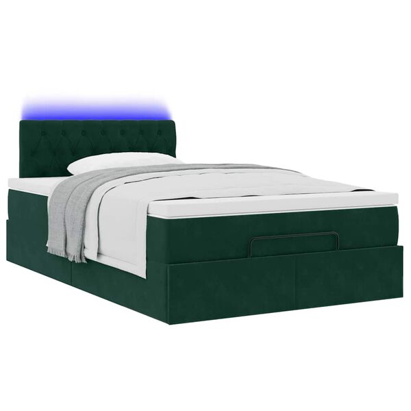 vidaXL Ottoman bed met matras en LED's 120x200cm fluweel donkergroen