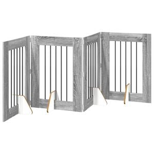 vidaXL Opvouwbaar hondenhek met standaards 4 pcs Grijs sonoma 241 cm