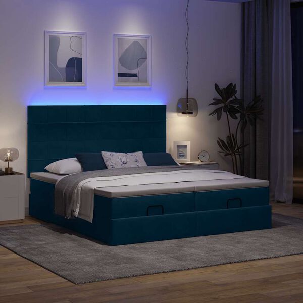 vidaXL Bed poef met matrassen en leds 200x200 cm fluweel donkerblauw