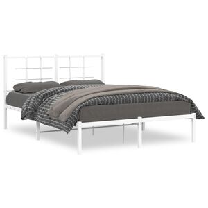 vidaXL Bedframe met hoofdbord metaal wit 135x190 cm