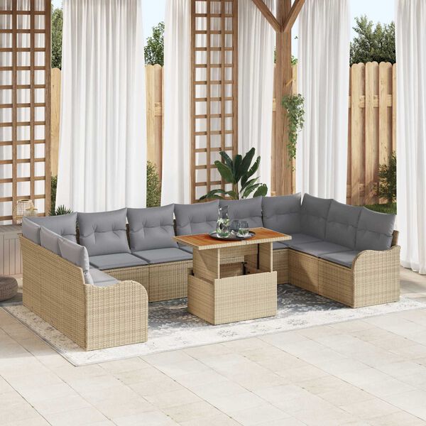 vidaXL Tuin Sofa Set met opslag 11 pcs Beige Poly riet